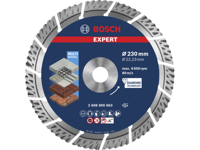 Diamantna rezalna plošča Bosch EXPERT MultiMaterial, Dimenzije: 230x22,23x2,4x15mm, 2608900663